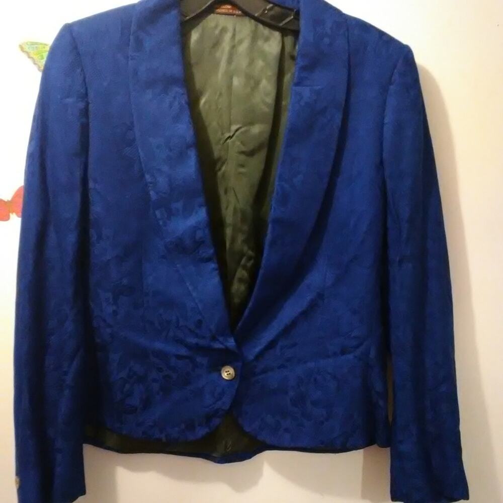 Unbranded Embroidered Floral Print Lined Blazer Blue